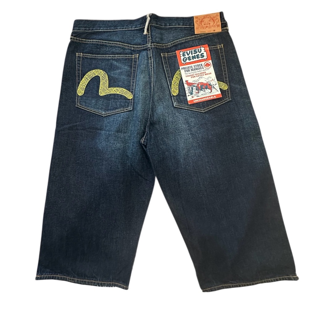 Evisu‎ Men's Dark Blue Relaxed shorts Jeans with Yellow Details